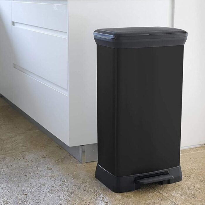 Curver50Lslimrectanglepedalbinlargewastebinofficesgplasticblackkitchenwaterproof